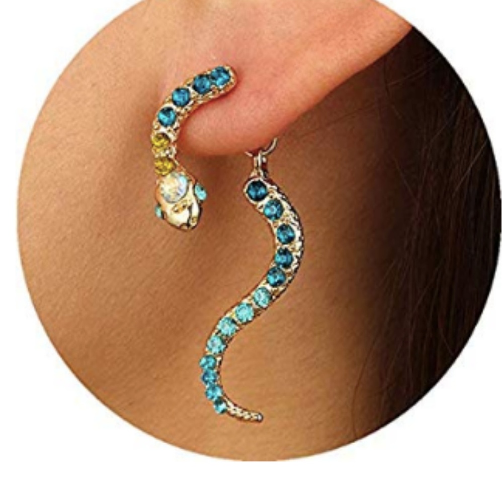 New Crystal Diamond SNAKE Dangle wild fun earrings - Picture 3 of 6
